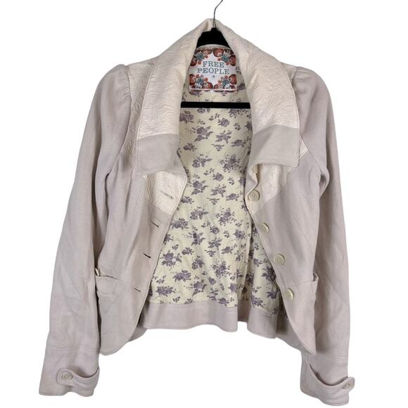 Free People Vintage Y2K Knit Jacket Cropped Shacket Coat Cottage Granny Size 4 - Picture 1 of 12